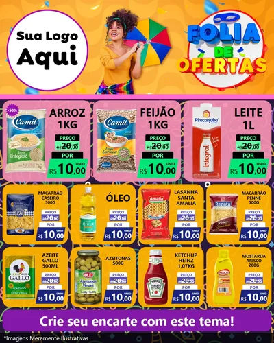 Modelo de Rede Social para Feed Instagram com o tema Folia de Ofertas para Supermercado