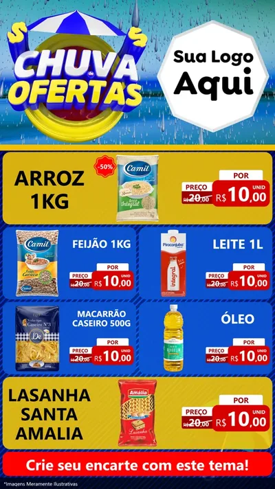 Modelo de TV para TV Vertical com o tema Chuva de Ofertas para Supermercado