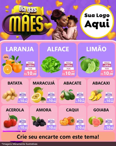 Modelo de Rede Social para Feed Instagram com o tema Dia das Mães para Hortifrúti