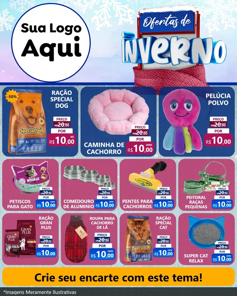 Modelo de Rede Social para Feed Instagram com o tema Ofertas de Inverno para Pet Shop