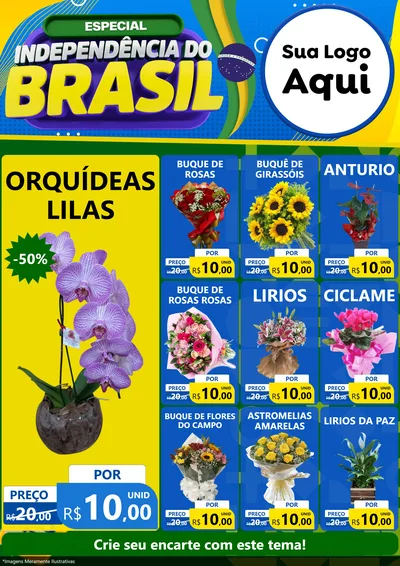 Modelo de Encarte para Encarte A4 Vertical com o tema Especial Independência do Brasil para Floricultura e jardim