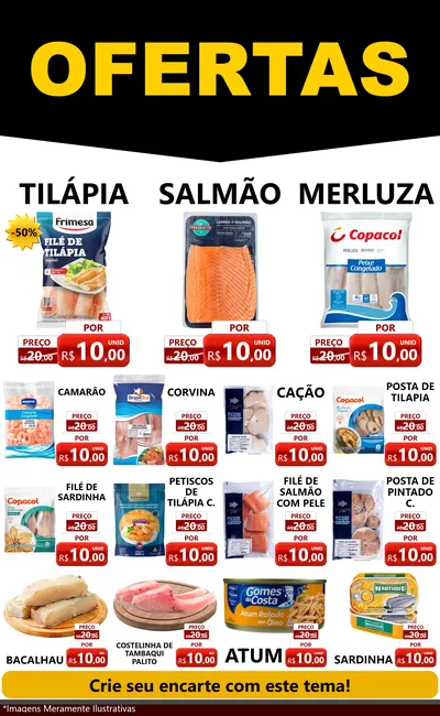 Modelo de Encarte para Encarte Grande com o tema Ofertas Preto e Vermelho Cartaz para Peixaria