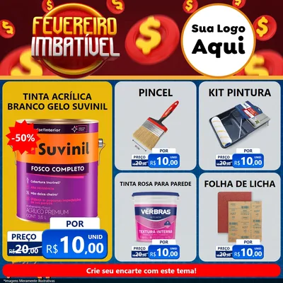 Modelo de Rede Social para Feed Facebook com o tema Fevereiro Imbatível para Tintas e Ferramentas