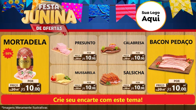 Modelo de TV para TV Horizontal com o tema Festa Junina de Ofertas para Frios e Laticínios