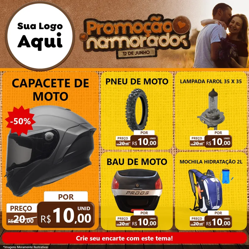 Modelo de Rede Social para Feed Facebook com o tema Promoção Namorados para Moto peças