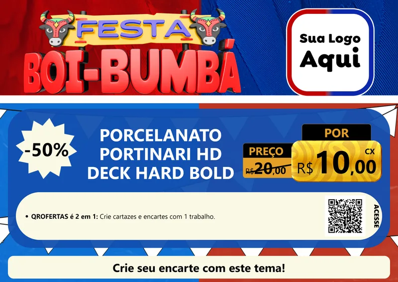Modelo de Cartaz para Cartaz A4 Horizontal com o tema Festa Boi Bumbá para Pisos e revestimentos