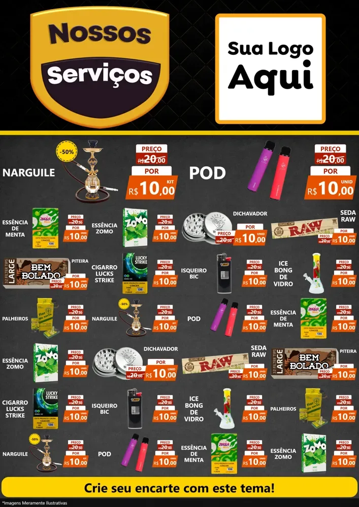 Modelo de Encarte para Encarte A4 Vertical com o tema Nossos Serviços para Tabacaria