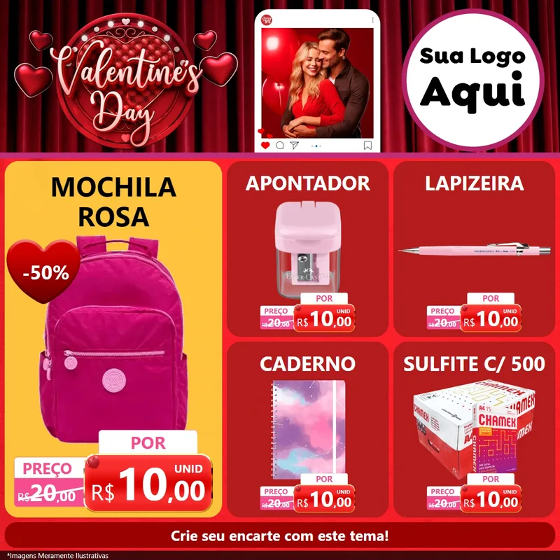 Modelo de Rede Social para Feed Facebook com o tema Valentine's Day para Papelaria