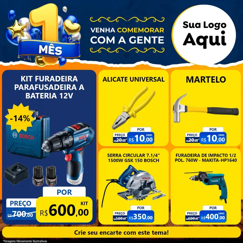 Modelo de Rede Social para Feed Facebook com o tema Um Mês de Aniversário para Maquinas e Ferramentas