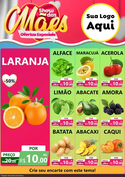 Modelo de Encarte para Encarte A4 Vertical com o tema Show das Mães - Ofertas Especiais para Hortifrúti