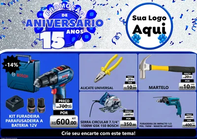 Modelo de Encarte para Encarte A4 Horizontal com o tema Promoção de Aniversário - 15 Anos para Maquinas e Ferramentas