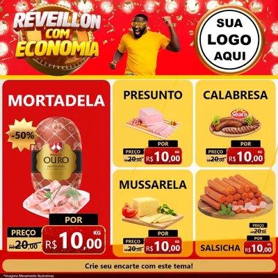 Modelo de Rede Social para Feed Facebook com o tema Réveillon com Economia para Frios e Laticínios