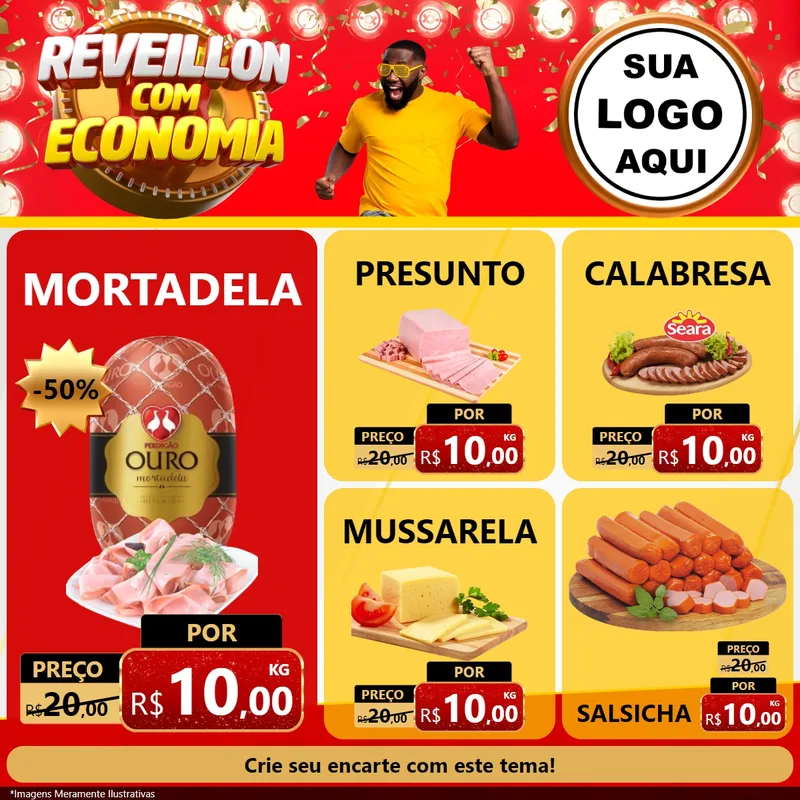 Modelo de Rede Social para Feed Facebook com o tema Réveillon com Economia para Frios e Laticínios