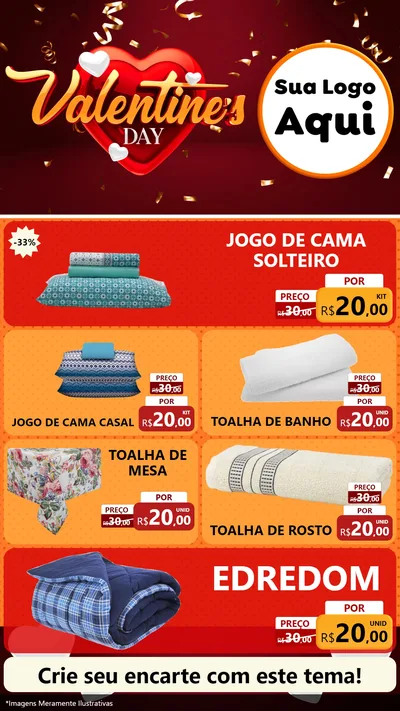 Modelo de TV para TV Vertical com o tema Valentine's Day para Cama, Mesa e Banho