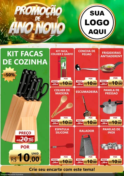 Modelo de Encarte para Encarte A4 Vertical com o tema Promoção de Ano Novo para Utilidades Domésticas