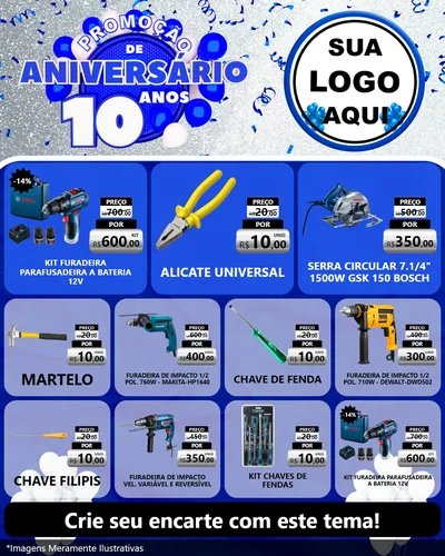 Modelo de Rede Social para Feed Instagram com o tema Promoção de Aniversário - 10 Anos para Maquinas e Ferramentas