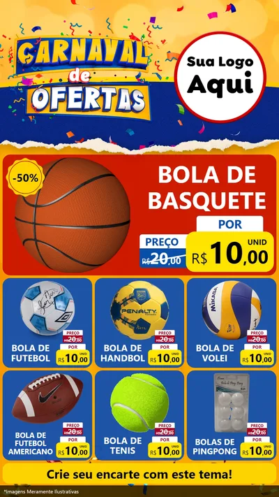 Modelo de Rede Social para Stories com o tema Carnaval de Ofertas para Artigos Esportivos