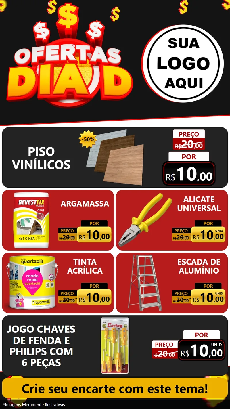Modelo de TV para TV Vertical com o tema Ofertas Dia D para Material para Construção