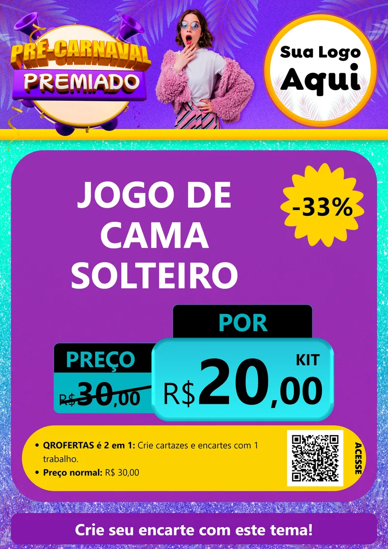 Modelo de Cartaz para Cartaz A4 Vertical com o tema Pré-Carnaval Premiado para Cama, Mesa e Banho