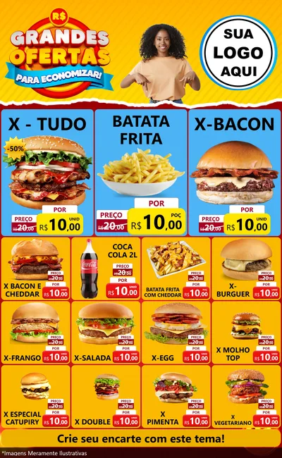 Modelo de Encarte para Encarte Grande com o tema Grandes Ofertas Para Economizar! para Hamburgueria