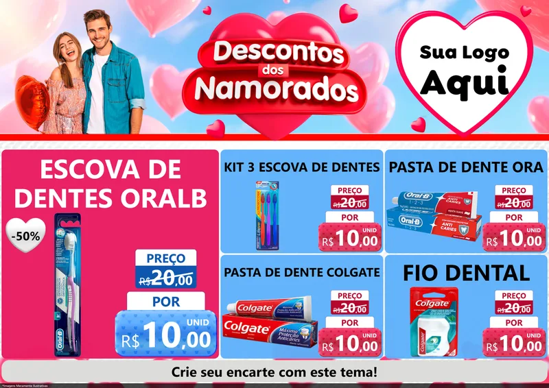 Modelo de Encarte para Encarte A4 Horizontal com o tema Descontos dos Namorados para Higiene Pessoal