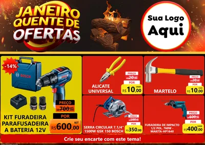 Modelo de Encarte para Encarte A4 Horizontal com o tema Janeiro Quente de Ofertas para Maquinas e Ferramentas