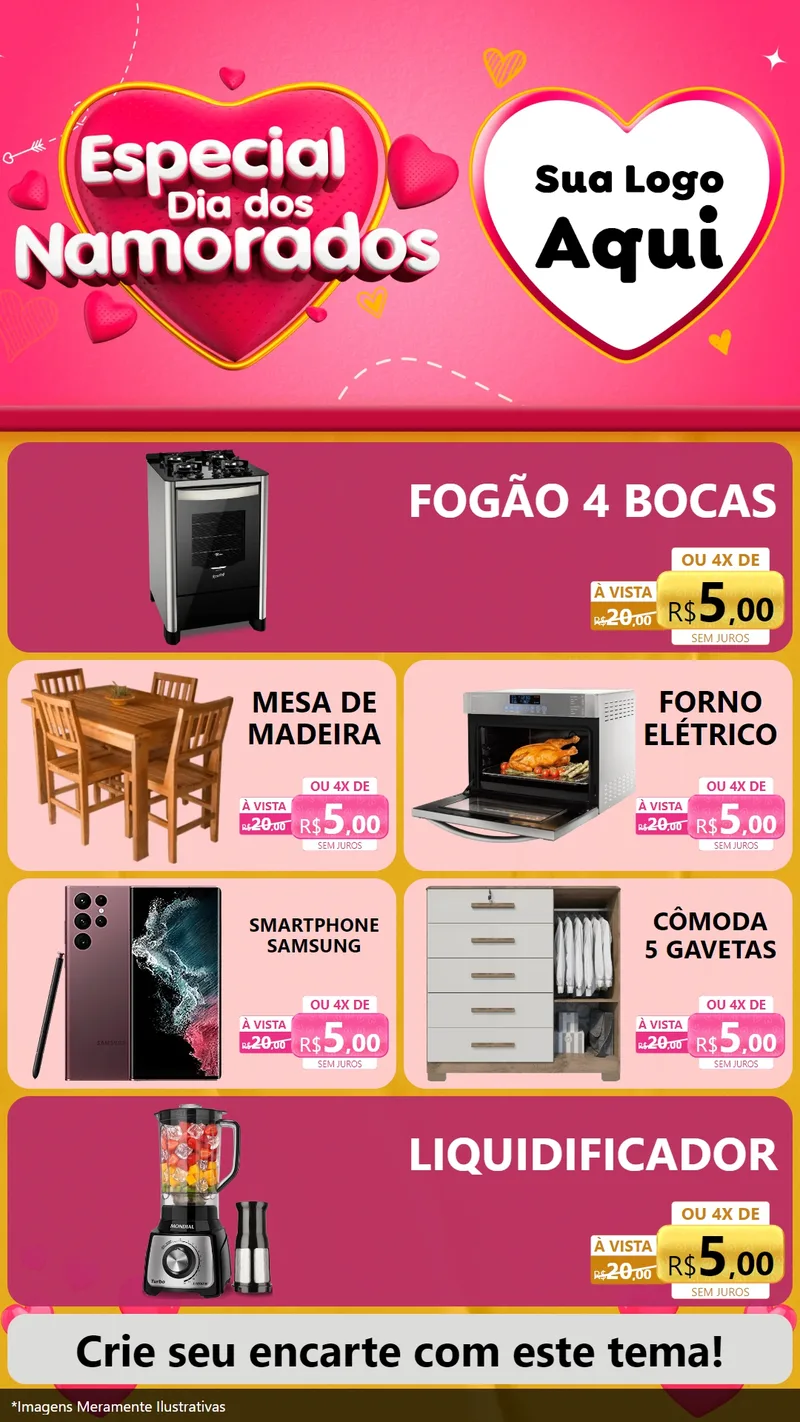 Modelo de TV para TV Vertical com o tema Especial Dia dos Namorados para Móveis e Eletro
