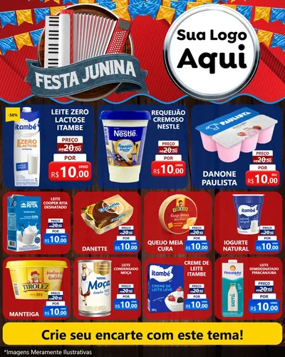 Modelo de Rede Social para Feed Instagram com o tema Festa Junina para Frios e Laticínios