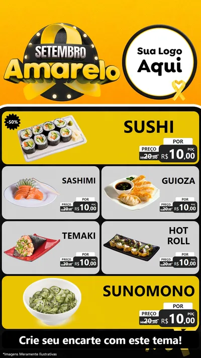 Modelo de TV para TV Vertical com o tema Setembro Amarelo para Comida japonesa