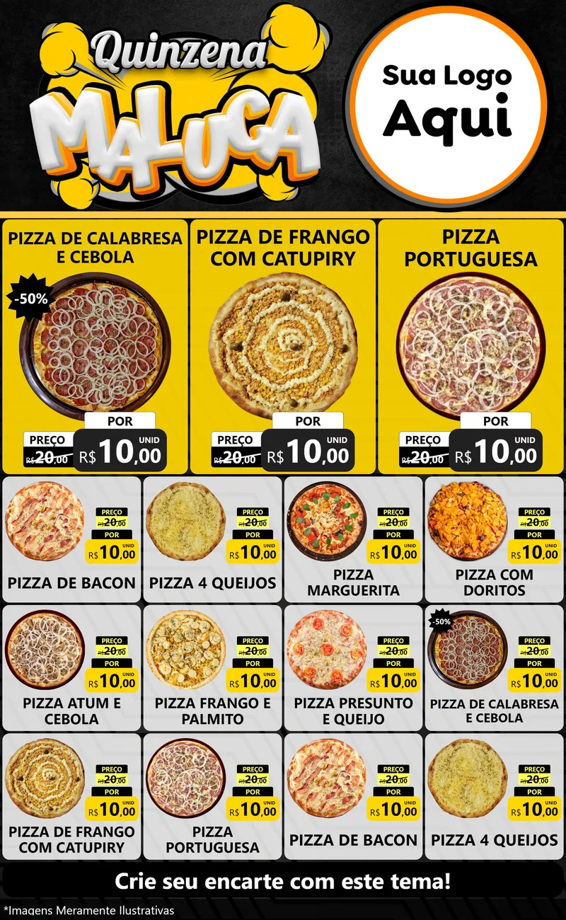 Modelo de Encarte para Encarte Grande com o tema Quinzena Maluca para Pizzaria