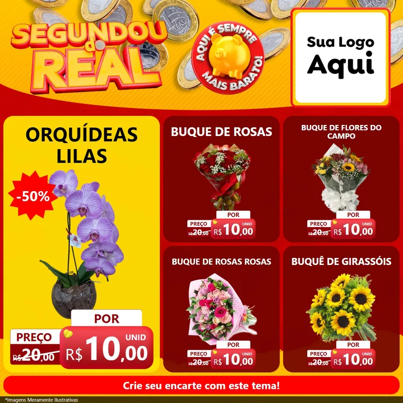 Modelo de Rede Social para Feed Facebook com o tema Segundou do Real para Floricultura e jardim