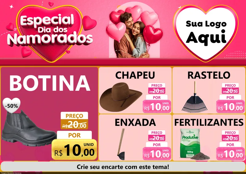 Modelo de Encarte para Encarte A4 Horizontal com o tema Especial Dia dos Namorados para Agropecuária