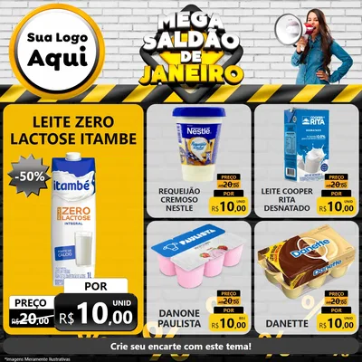 Modelo de Rede Social para Feed Facebook com o tema Mega Saldão de Janeiro para Frios e Laticínios