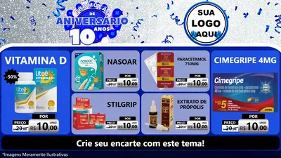 Modelo de TV para TV Horizontal com o tema Promoção de Aniversário - 10 Anos para Farmácia