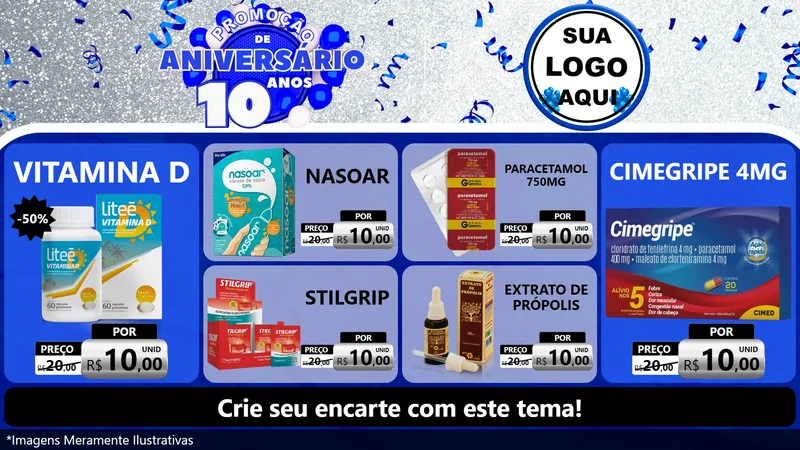 Modelo de TV para TV Horizontal com o tema Promoção de Aniversário - 10 Anos para Farmácia