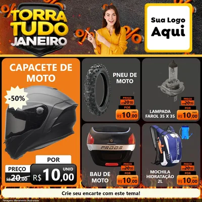Modelo de Rede Social para Feed Facebook com o tema Torra Tudo Janeiro para Moto peças