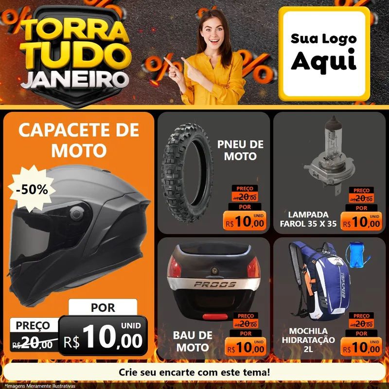 Modelo de Rede Social para Feed Facebook com o tema Torra Tudo Janeiro para Moto peças