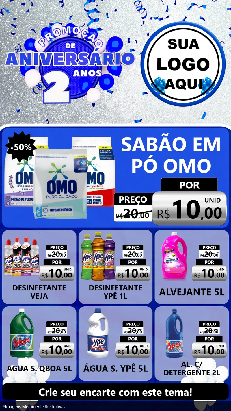 Modelo de Rede Social para Stories com o tema Promoção de Aniversário - 2 Anos para Produtos de Limpeza
