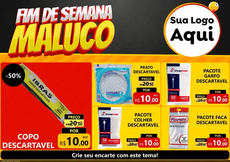 Modelo de Encarte para Encarte A4 Horizontal com o tema Final de Semana Maluco para Embalagens