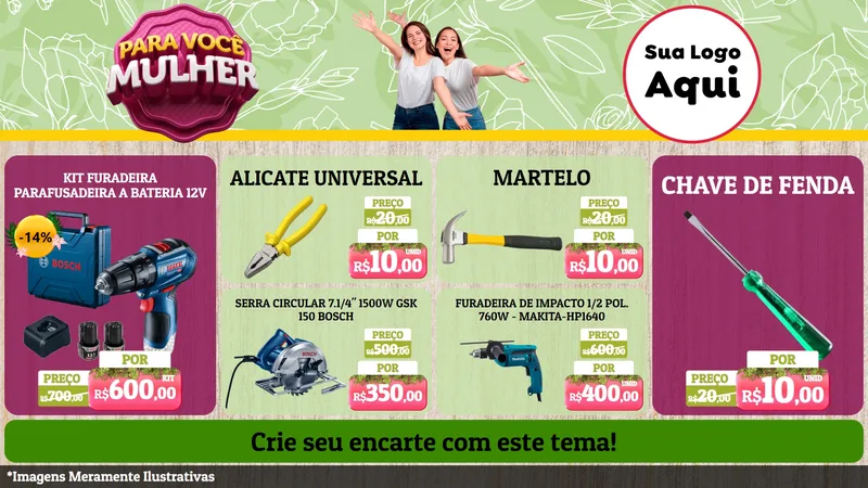 Modelo de TV para TV Horizontal com o tema Para Você Mulher para Maquinas e Ferramentas
