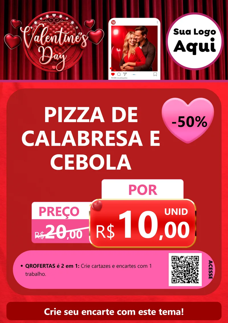 Modelo de Cartaz para Cartaz A4 Vertical com o tema Valentine's Day para Pizzaria