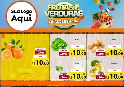 Modelo de Encarte para Encarte A4 Horizontal com o tema Frutas e Verduras Final de Semana para Hortifrúti
