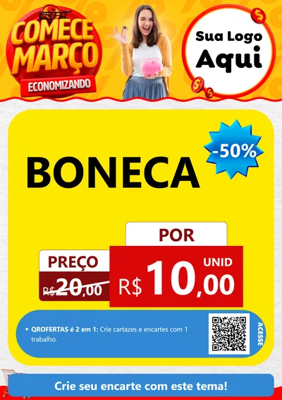 Modelo de Cartaz para Cartaz A4 Vertical com o tema Comece Março Economizando para Brinquedos