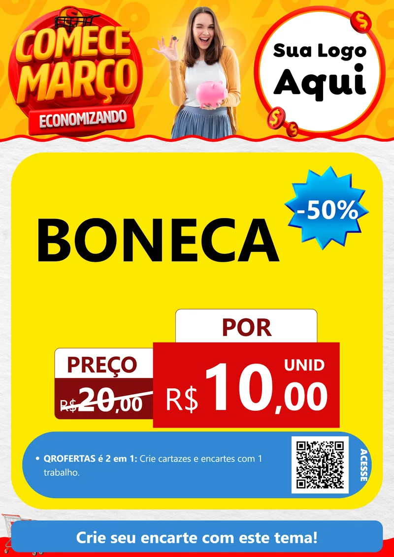 Modelo de Cartaz para Cartaz A4 Vertical com o tema Comece Março Economizando para Brinquedos