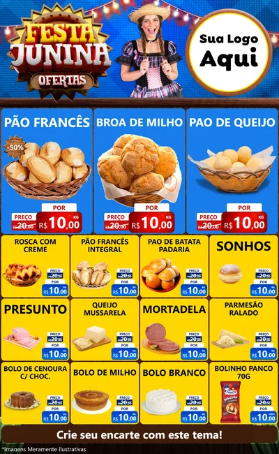 Modelo de Encarte para Encarte Grande com o tema Festa Junina Ofertas para Padaria
