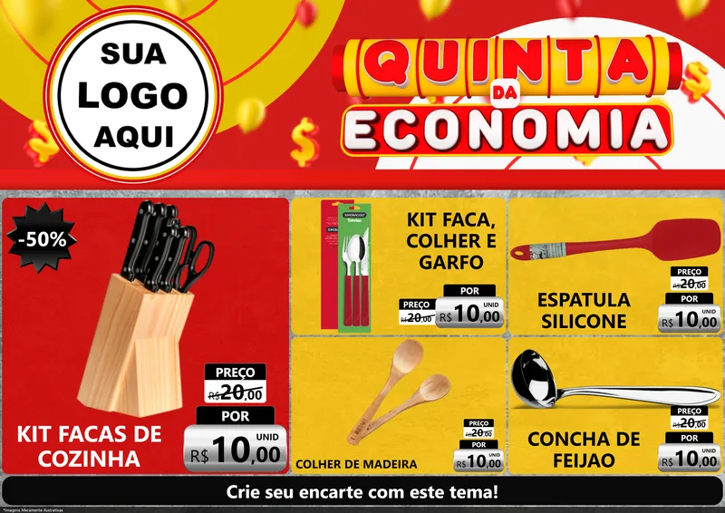 Modelo de Encarte para Encarte A4 Horizontal com o tema Quinta da Economia para Utilidades Domésticas