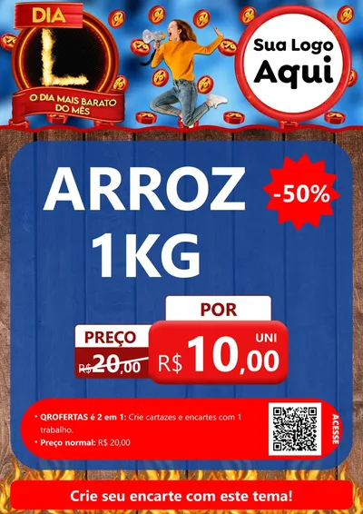 Modelo de Cartaz para Cartaz A4 Vertical com o tema Dia L - O Dia Mais Barato Do Mês para Supermercado