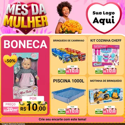 Modelo de Rede Social para Feed Facebook com o tema Mês da Mulher para Brinquedos