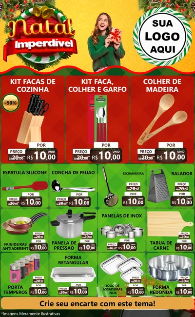 Modelo de Encarte para Encarte Grande com o tema Natal Imperdível para Utilidades Domésticas