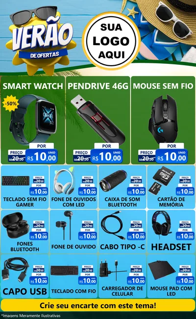 Modelo de Encarte para Encarte Grande com o tema Verão de Ofertas para Informática